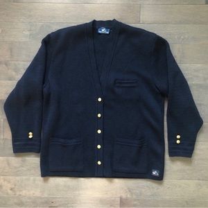 Vintage Saint James Navy Blue Wool Knit Cardigan Sweater Medium / Large *
